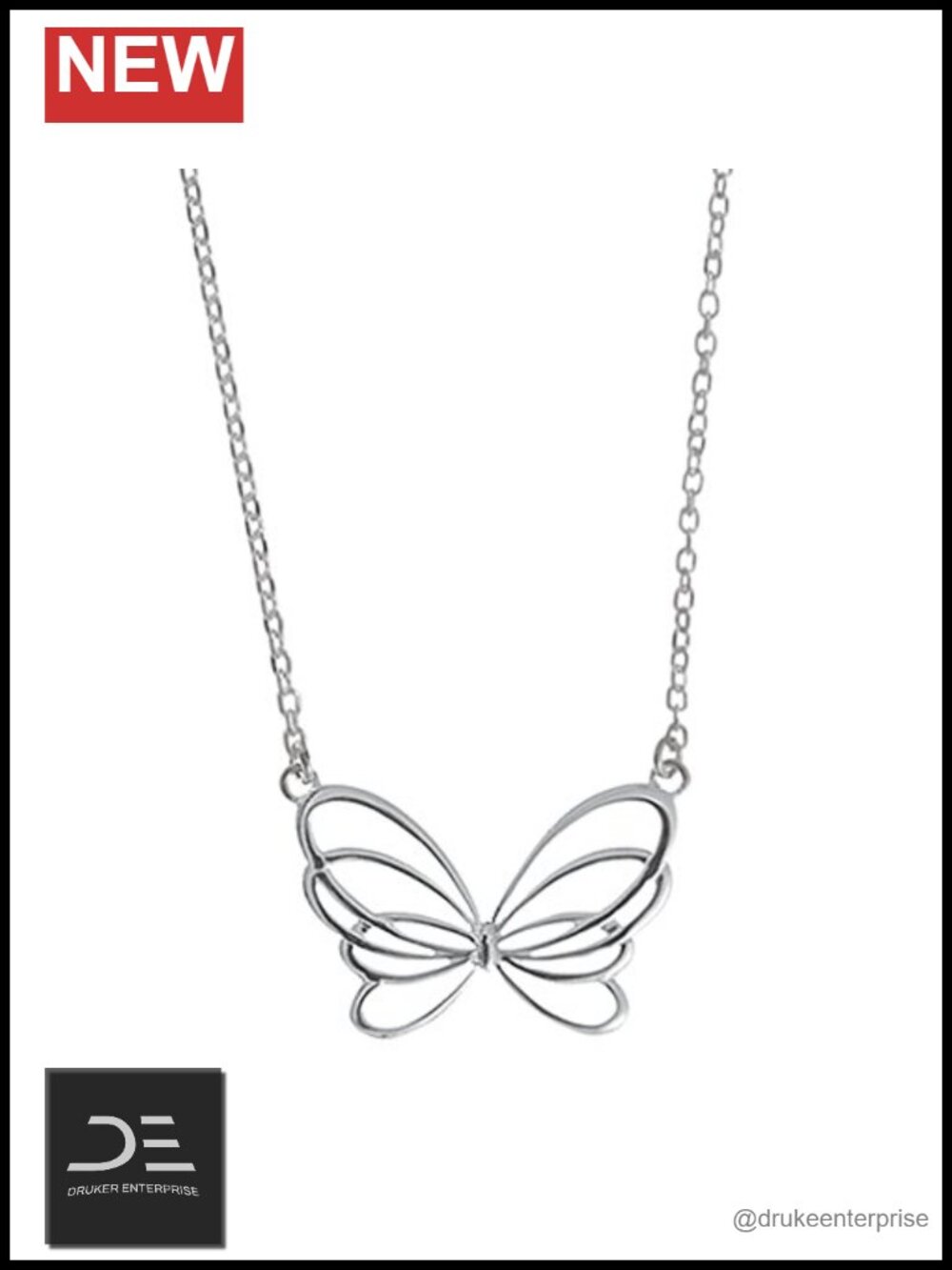Sterling Silver Butterfly Pendant Necklace 16 Inches